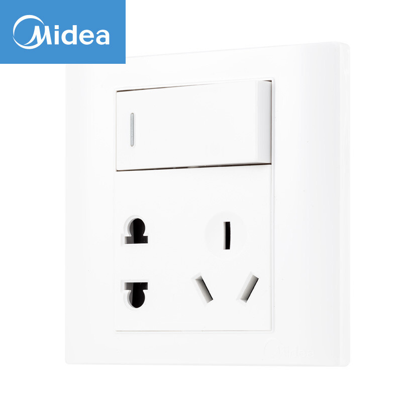 美的(Midea)插座电源面板86型五孔带开关5孔一开单控单开墙壁暗装雅白E03K23